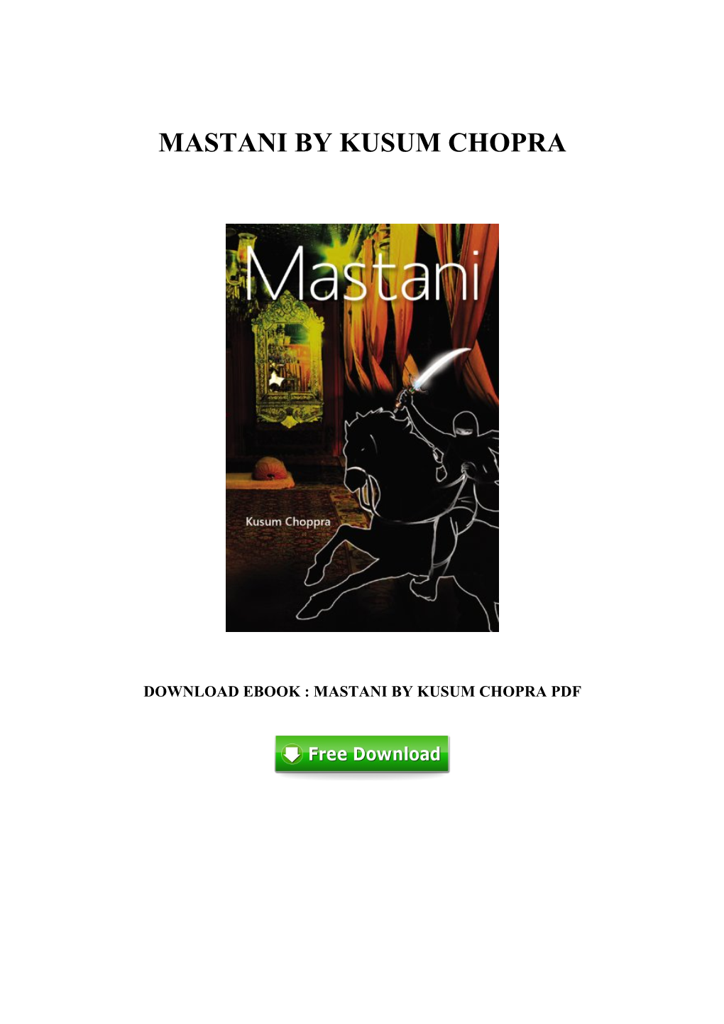 [G887.Ebook] Download PDF Mastani by Kusum Chopra