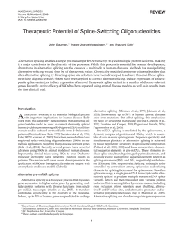 Therapeutic Potential of Splice-Switching Oligonucleotides
