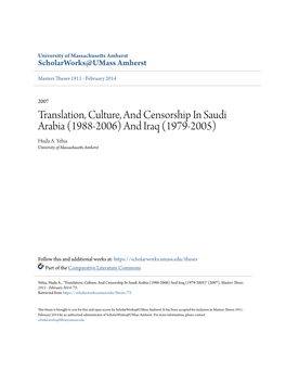 Translation, Culture, and Censorship in Saudi Arabia (1988-2006) and Iraq (1979-2005) Huda A