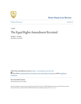 The Equal Rights Amendment Revisited