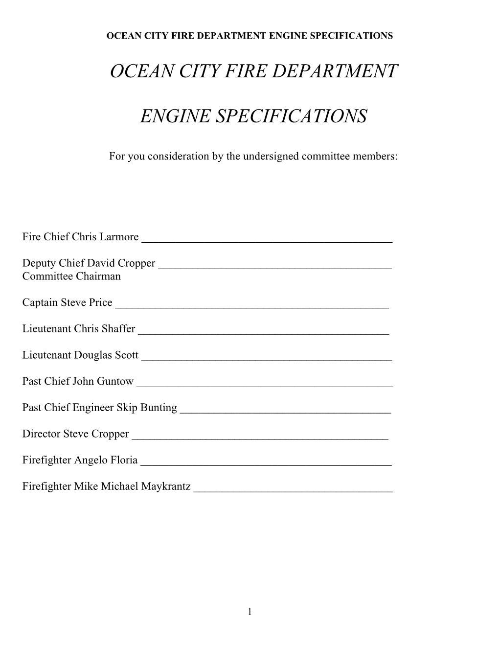Ocean City Fire Department Engine Specifications