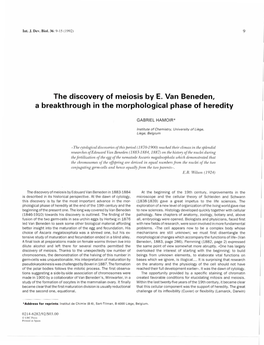The Discovery of Meiosis by E. Van Beneden, a Breakthrough in the Morphological Phase of Heredity