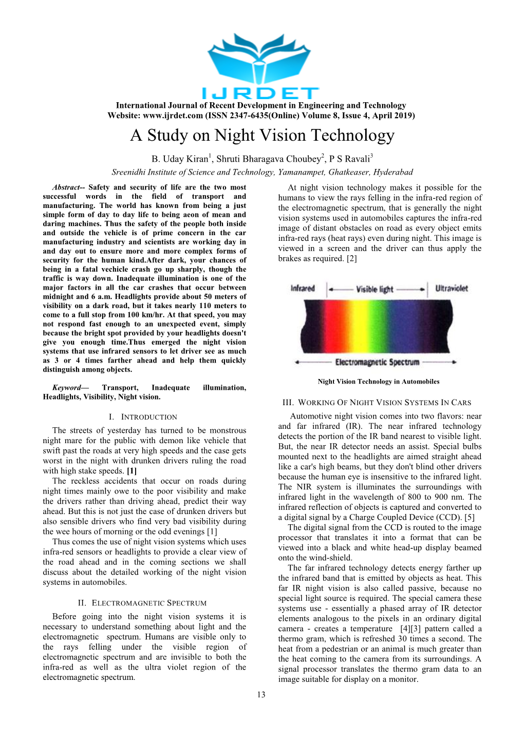 A Study on Night Vision Technology