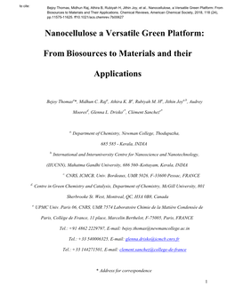 Nanocellulose, a Versatile Green Platform