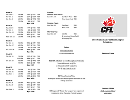 2015 Canadian Football League Schedule