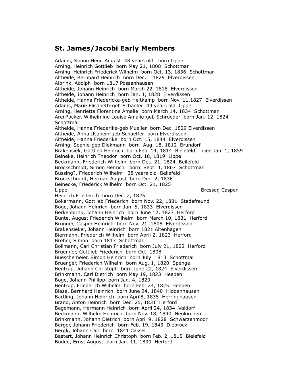 St. James/Jacobi Early Members