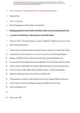 Phylogeography of Indo-Pacific Reef Fishes: Sister Wrasses Coris Gaimard And