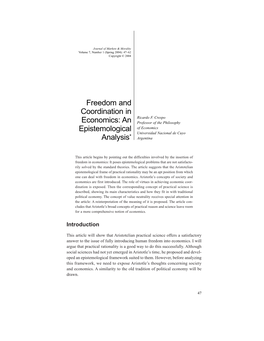 Freedom and Coordination in Economics