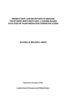 Production and Reception in British Television Documentary: a Genre-Based Analysis of Mass-Mediated Communication