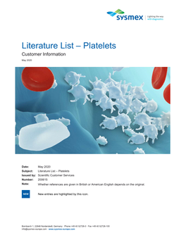 Literature List – Platelets Customer Information