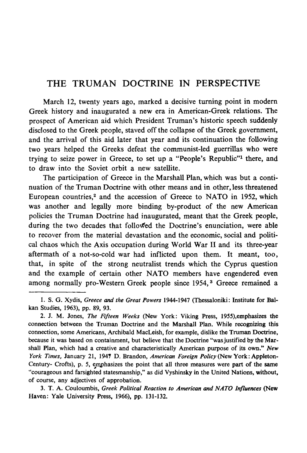 The Truman Doctrine in Perspective