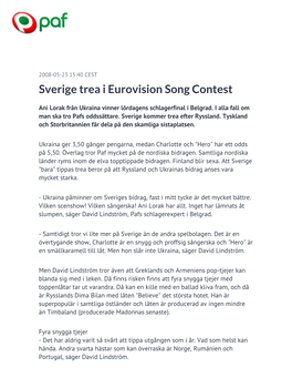 Sverige Trea I Eurovision Song Contest