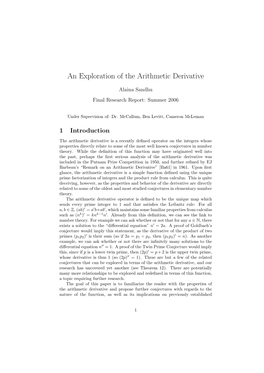 An Exploration of the Arithmetic Derivative