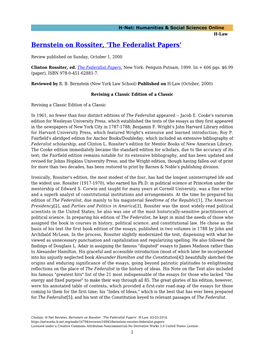 Bernstein on Rossiter, 'The Federalist Papers'