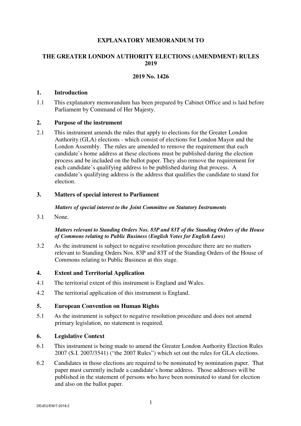 The Greater London Authority Elections (Amendment) Rules 2019