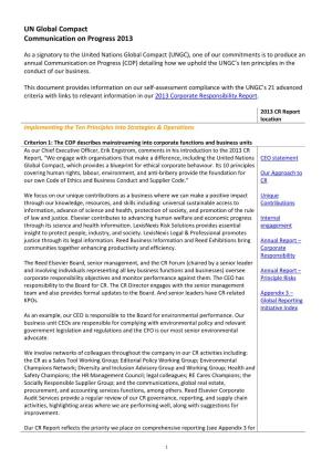 UN Global Compact Communication on Progress 2013