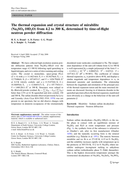 The Thermal Expansion and Crystal Structure of Mirabilite (Na2so4á10d2o) from 4.2 to 300 K, Determined by Time-Of-Flight Neutro