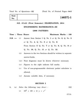 Total No. of Printed Pages—8+3 Seat No. SE (Civil) (First Semester