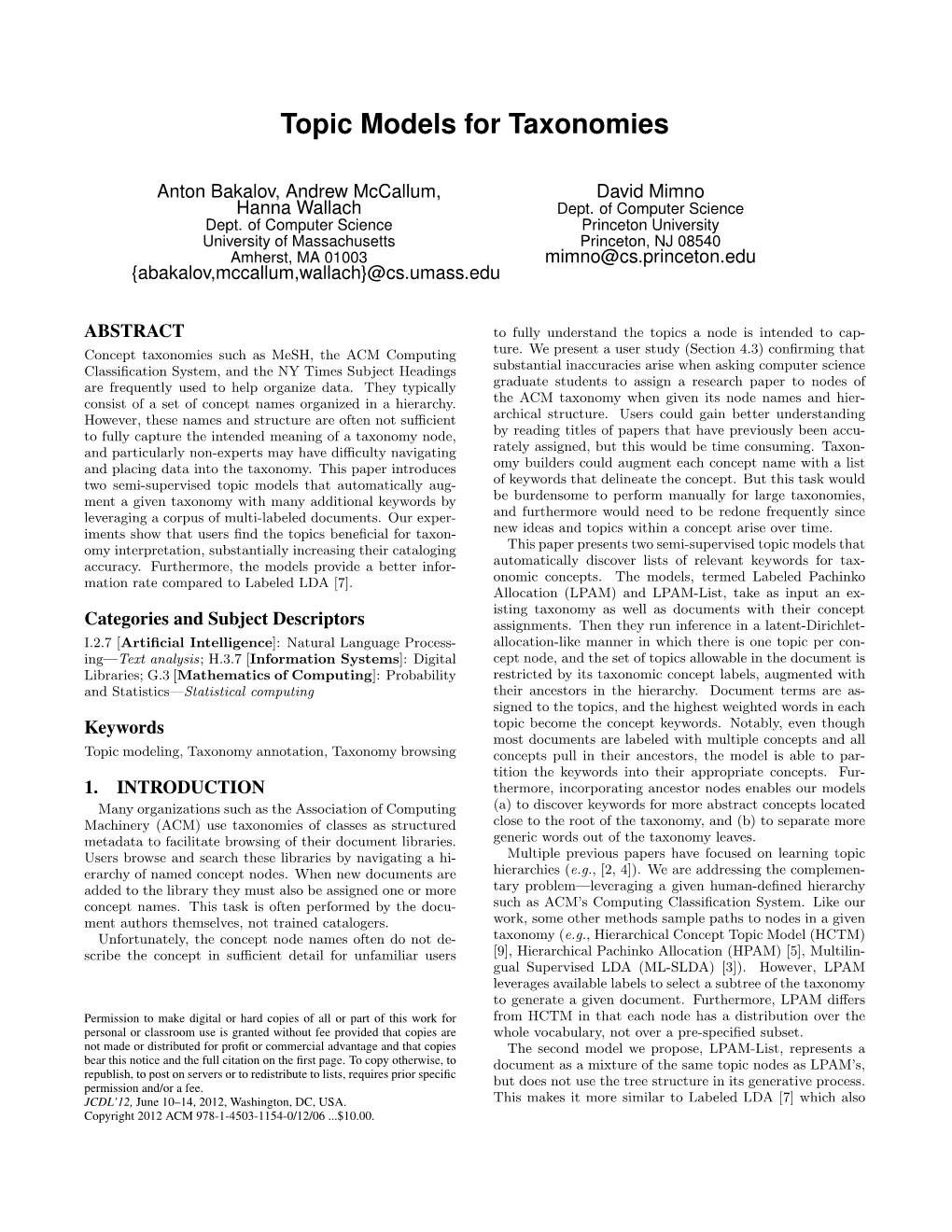 Topic Models for Taxonomies