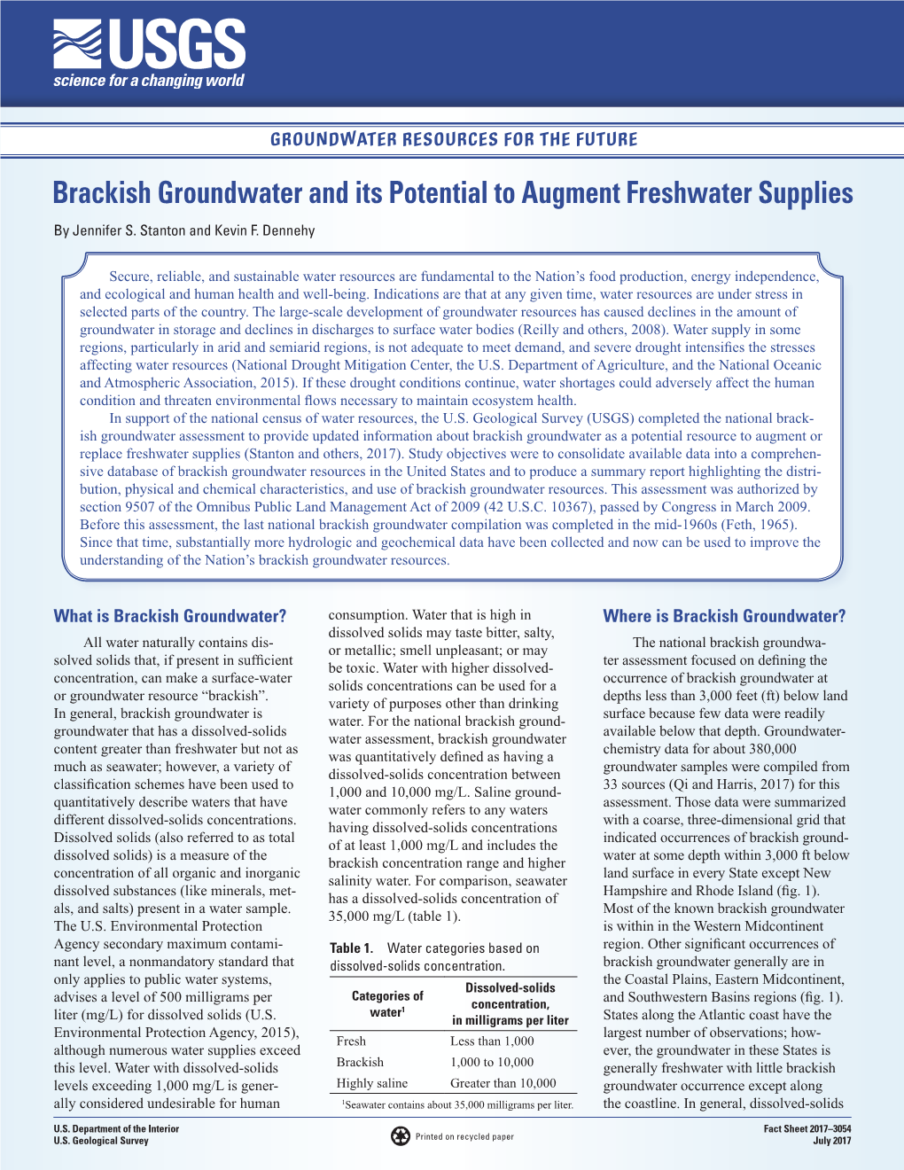 Brackish Groundwater and Its Potential to Augment Freshwater Supplies by Jennifer S