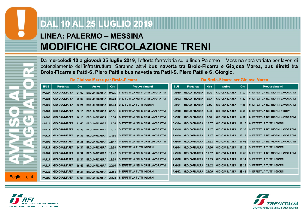 Servizi Sostitutivi Bus Dei Treni Reg Per Interruzione Patti