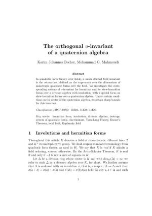 The Orthogonal U-Invariant of a Quaternion Algebra