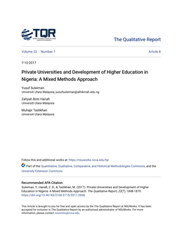 Private Universities and Development of Higher Education in Nigeria: a Mixed Methods Approach