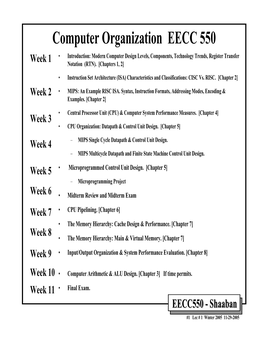 Computer Organization EECC 550 • Introduction: Modern Computer Design Levels, Components, Technology Trends, Register Transfer Week 1 Notation (RTN)