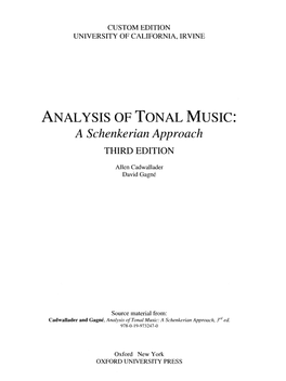 ANALYSIS of TONAL MUSIC: a Schenkerian Approach THIRD EDITION