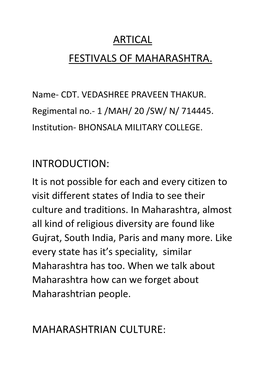 Artical Festivals of Maharashtra