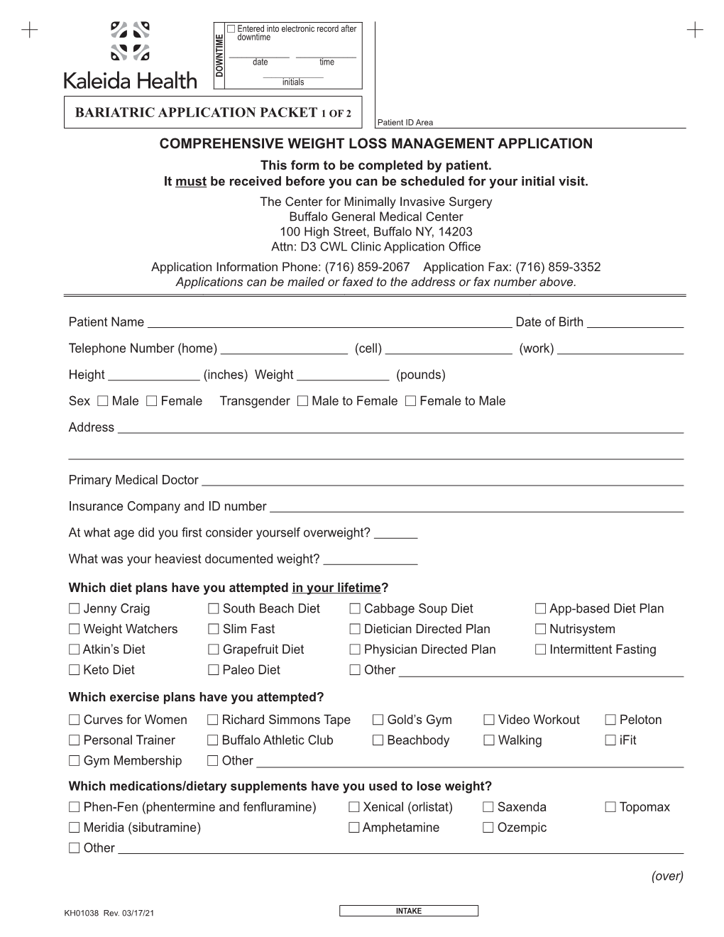 Bariatric Application Packet 1 of 2 Comprehensive Weight