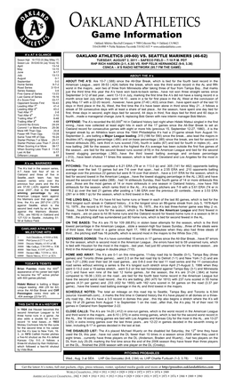 08-02-2011 A's Game Notes