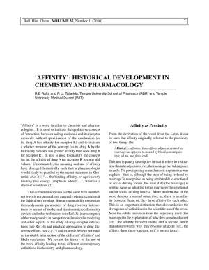 Affinity’: Historical Development in Chemistry and Pharmacology