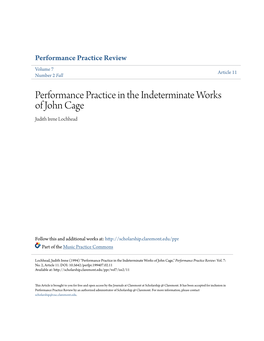 Performance Practice in the Indeterminate Works of John Cage Judith Irene Lochhead