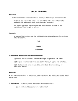 Kolkata Municipal Corporation Act, 1980