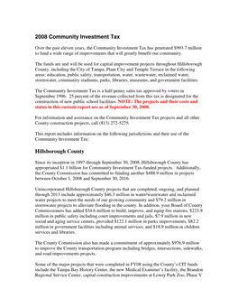 2008 Community Investment Tax Hillsborough County