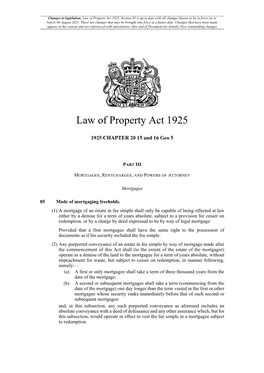 Law of Property Act 1925, Section 85 Is up to Date with All Changes Known to Be in Force on Or Before 08 August 2021
