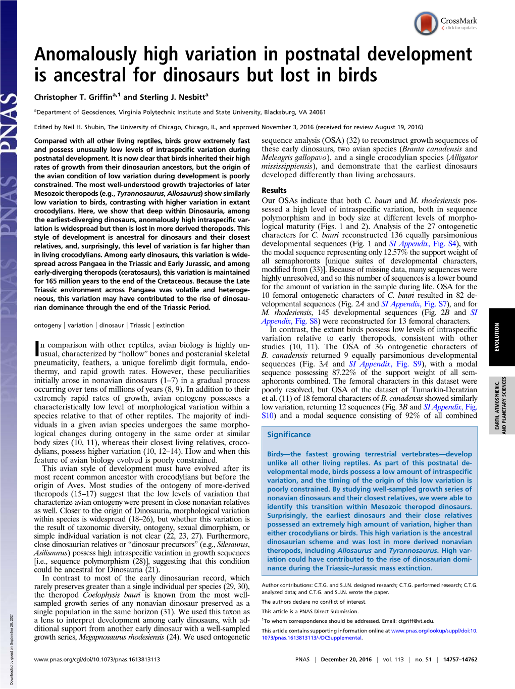 Anomalously High Variation in Postnatal Development Is Ancestral for Dinosaurs but Lost in Birds