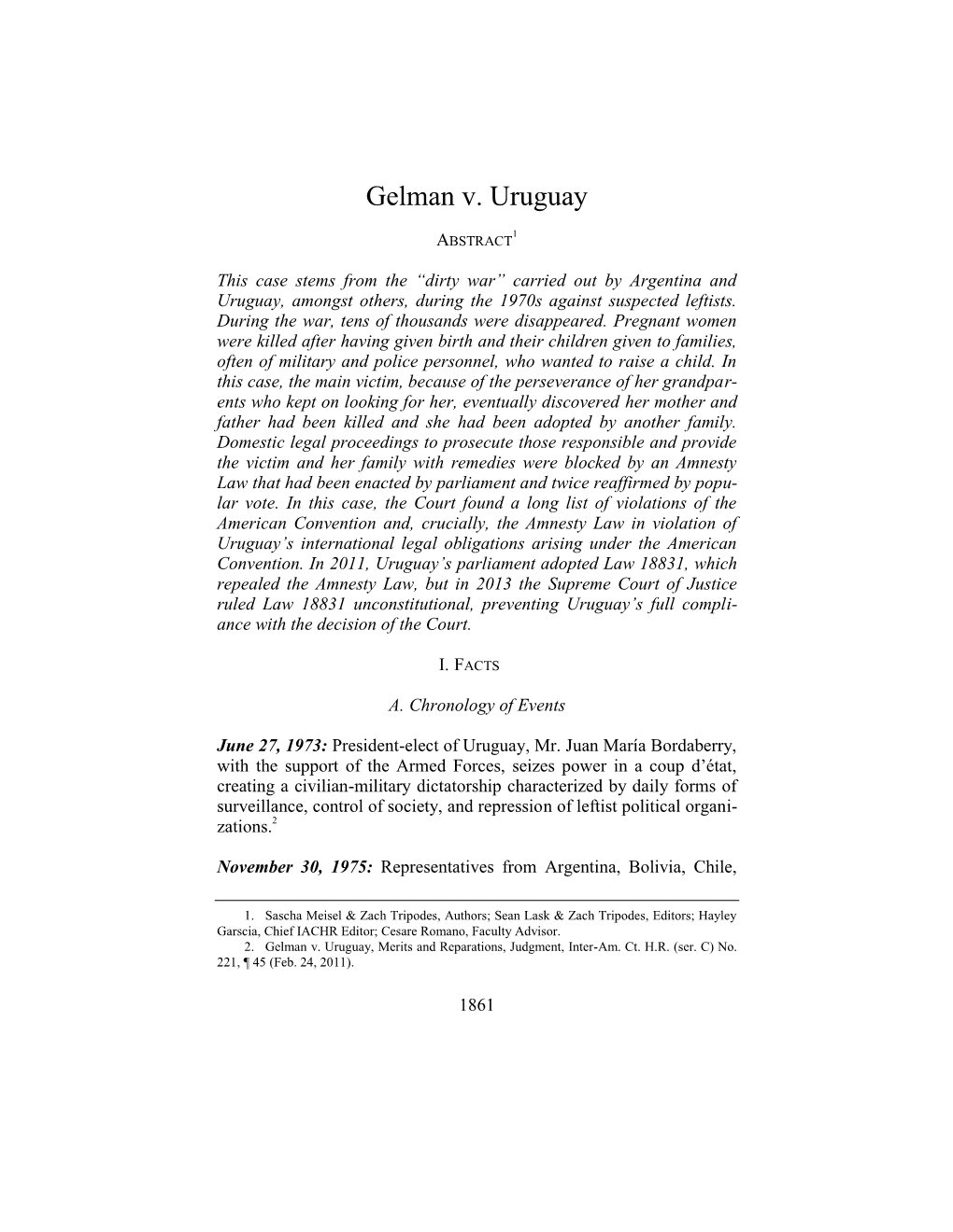 Gelman V. Uruguay, Case Summary