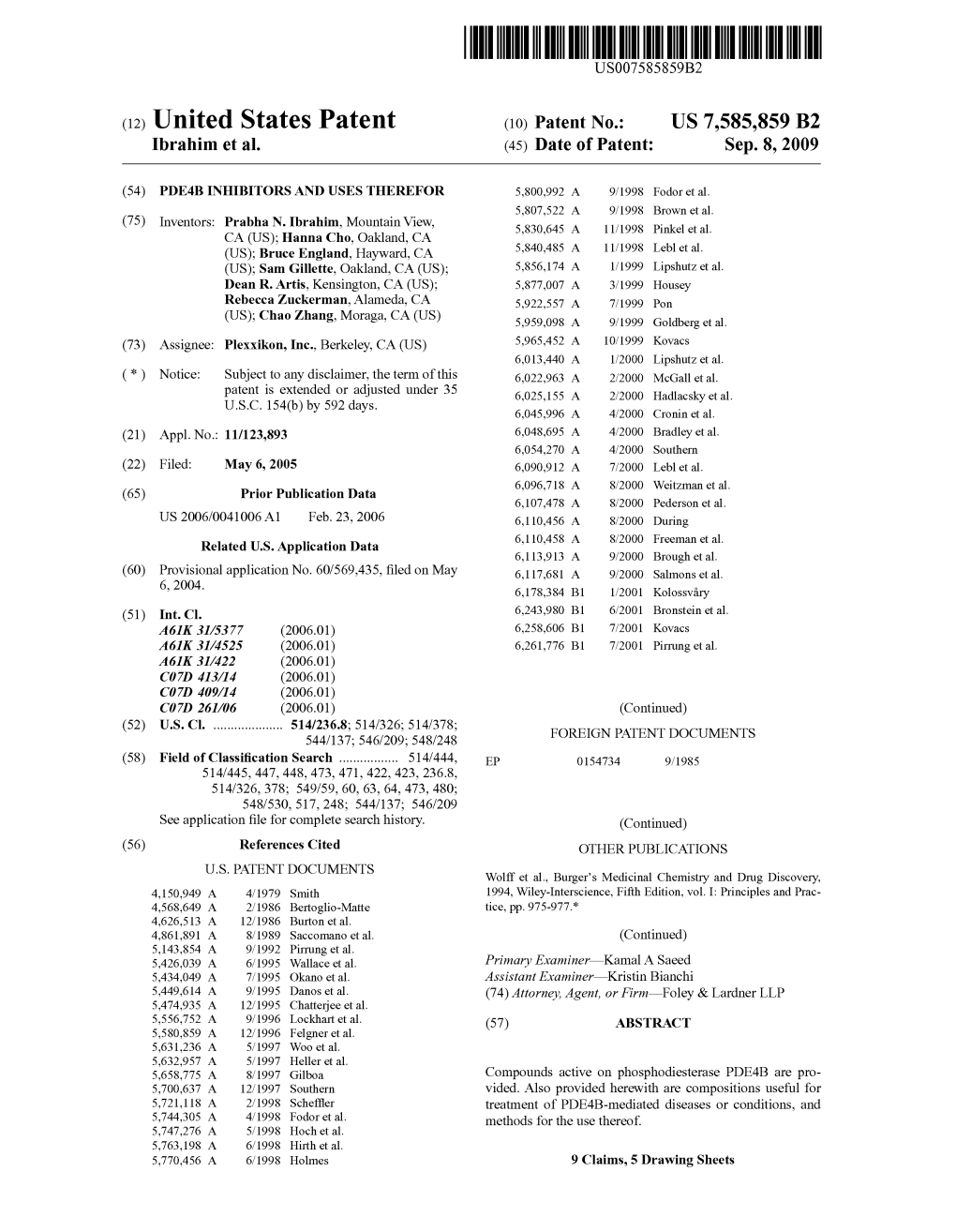 (12) United States Patent (10) Patent No.: US 7,585,859 B2 Ibrahim Et Al