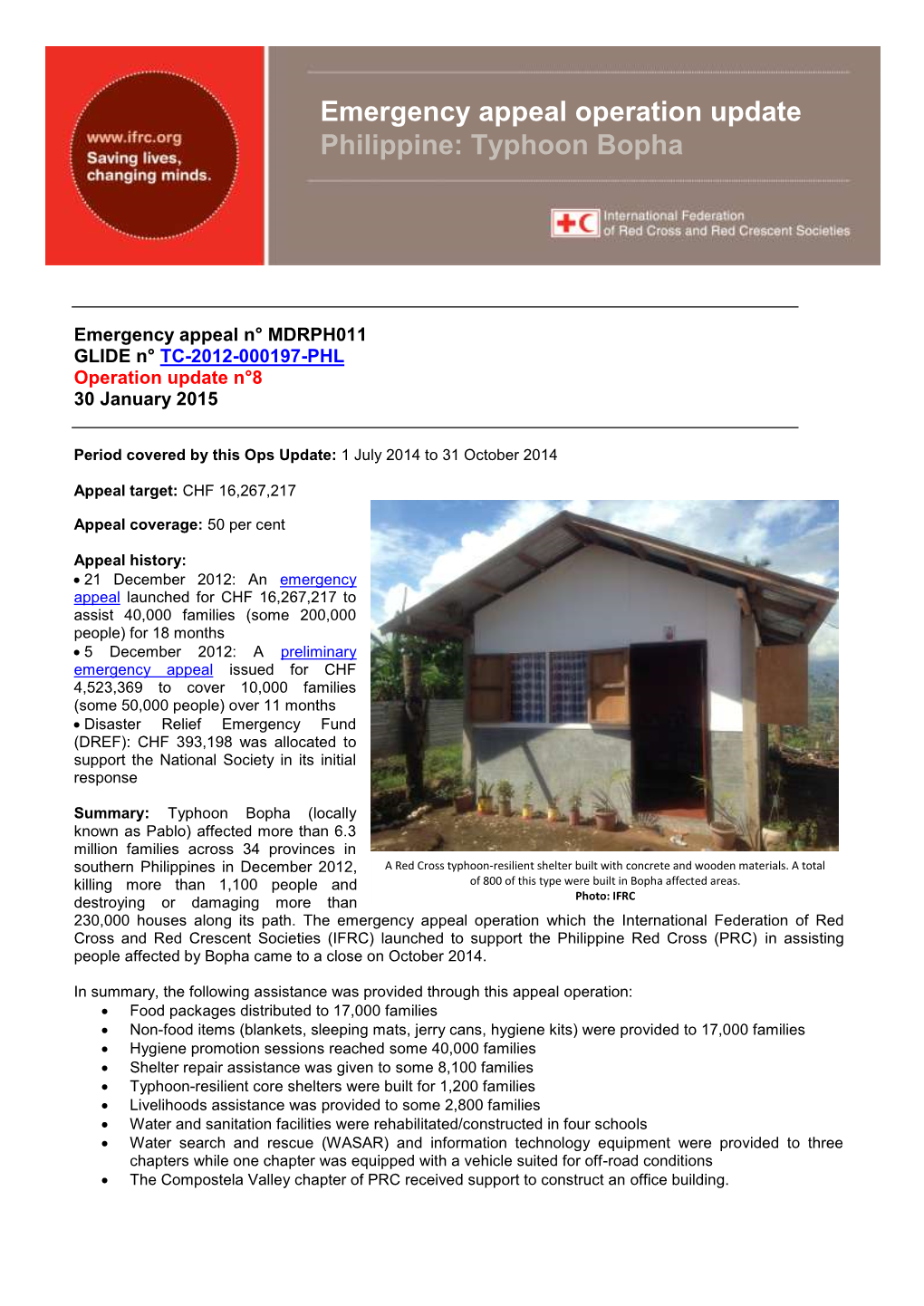 Emergency Appeal Operation Update Philippine: Typhoon Bopha