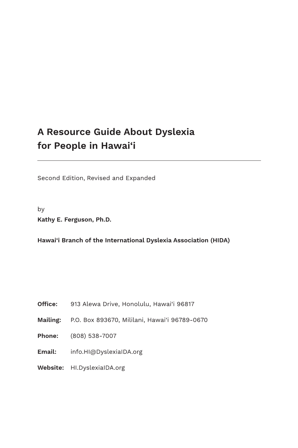 A Resource Guide About Dyslexia for People in Hawai'i
