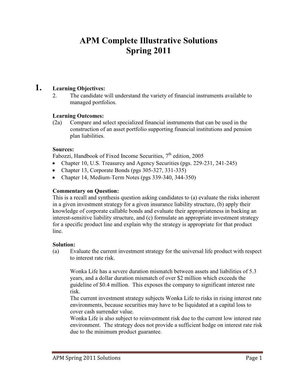 Spring 2011 Advanced Portfolio Management Solutions