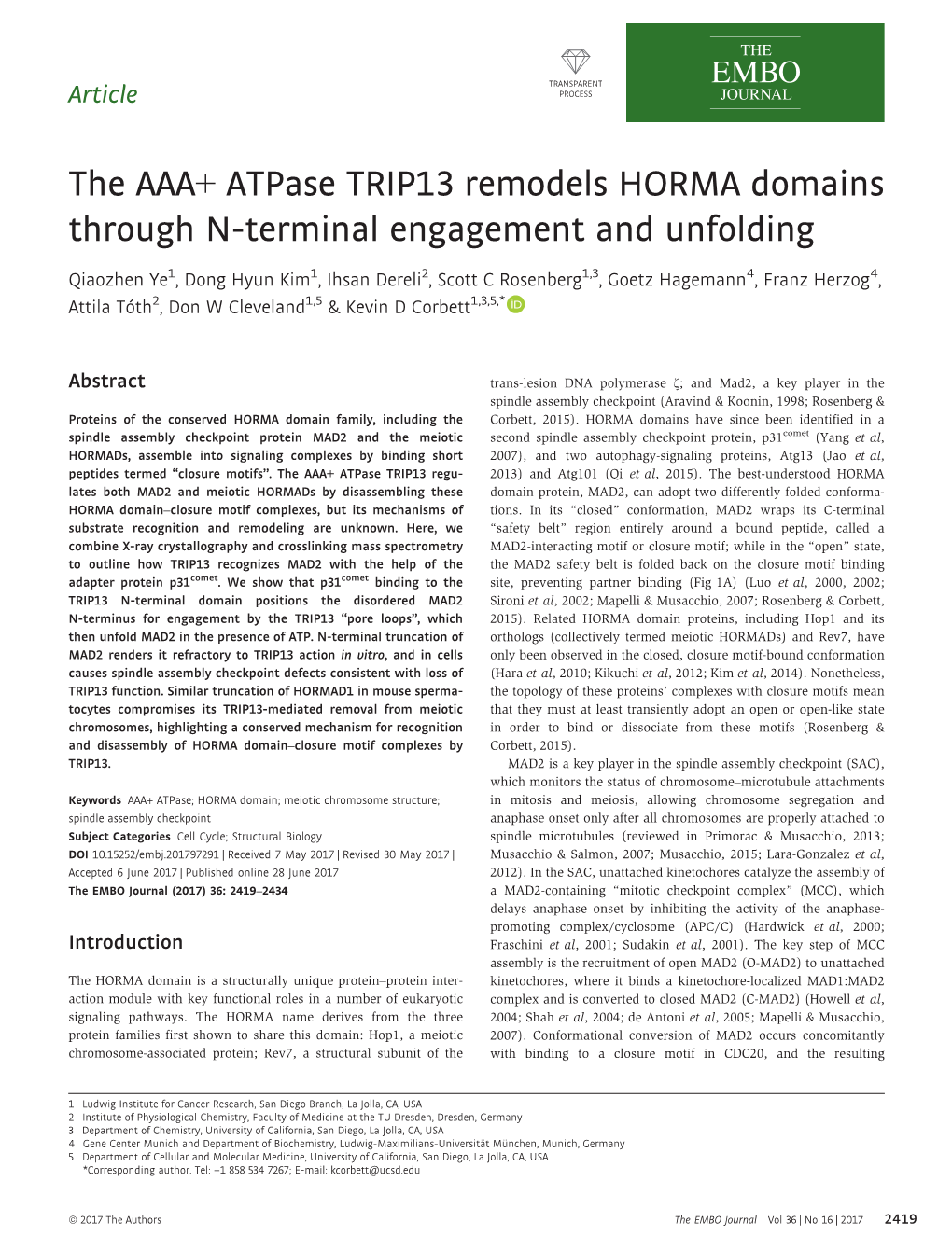 The AAA&#X002b; Atpase TRIP13 Remodels HORMA Domains Through