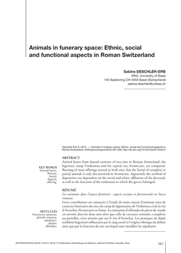 Animals in Funerary Space: Ethnic, Social and Functional Aspects in Roman Switzerland
