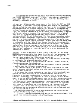 Character1 Zation of Martian Geological Units by Multivariate ("Cluster") Analysis of Earth-Based Radar Data