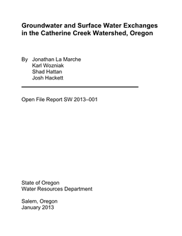 Groundwater and Surface Water Exchanges in the Catherine Creek Watershed, Oregon