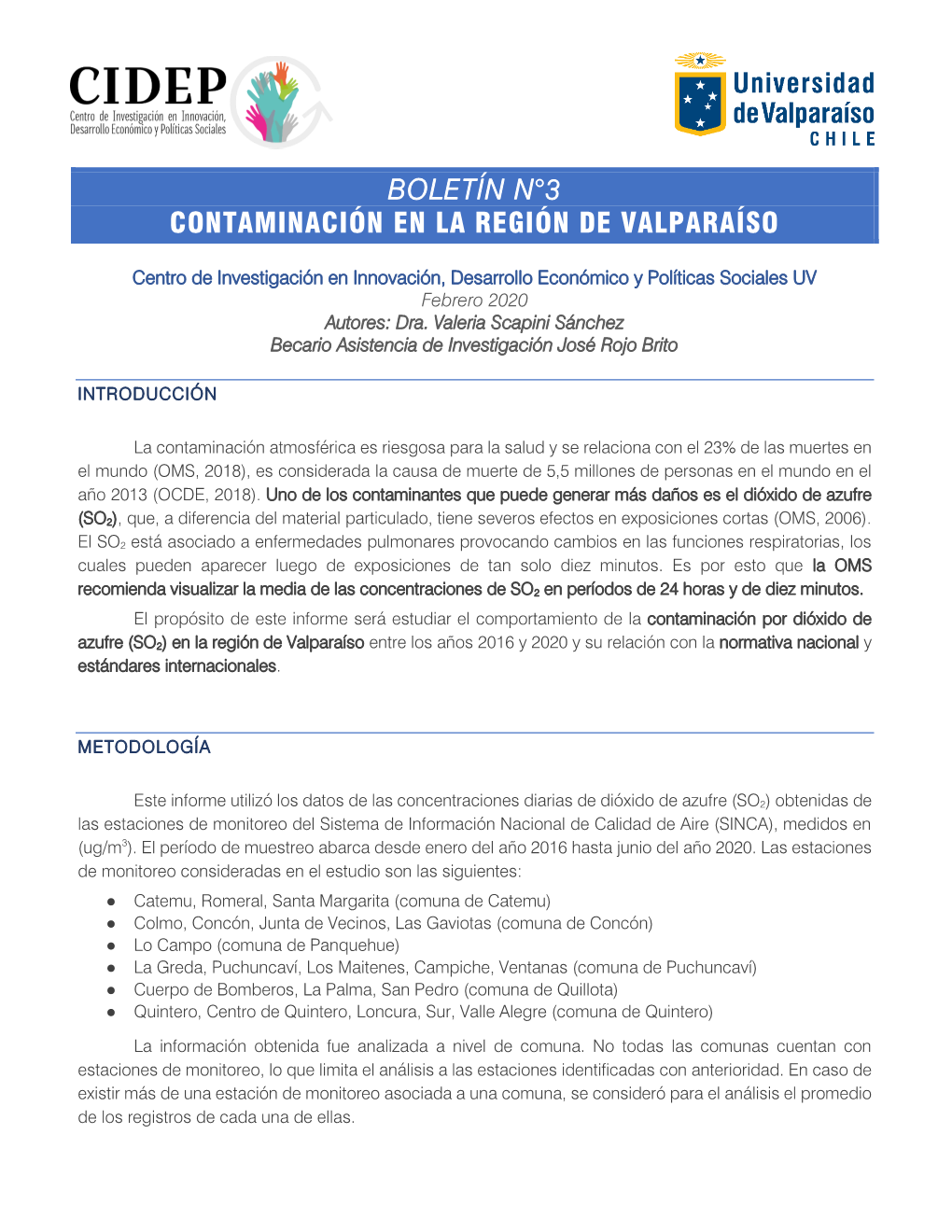 Boletín Contaminación En La Región De Valparaíso