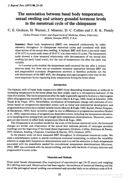 Sexual Swelling and Urinary Gonadal Hormone Levels in the Menstrual Cycle of the Chimpanzee C