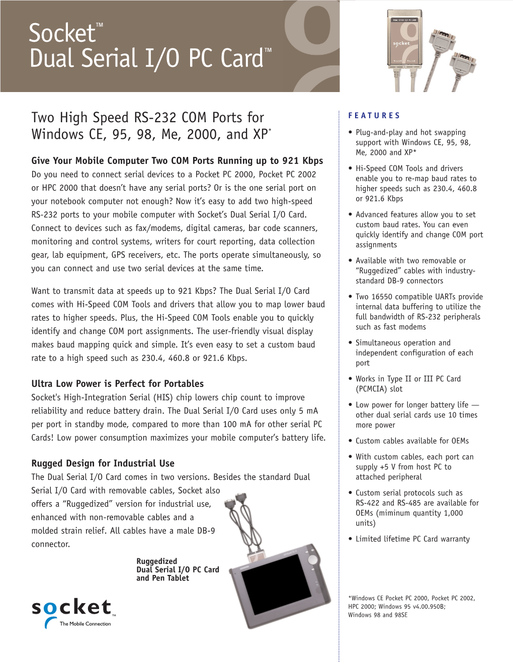 Socket™ Dual Serial I/O PC Card™